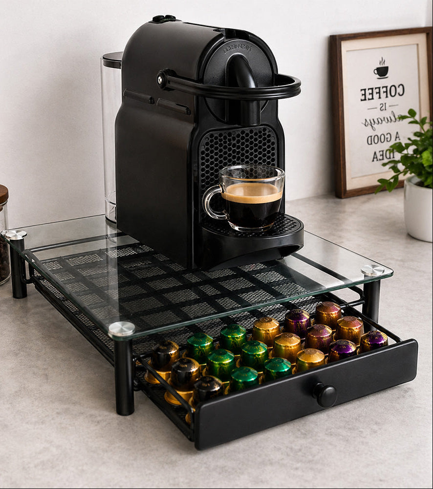 Glass-Top Coffee Capsule Drawer / Stand (60 Capsules)