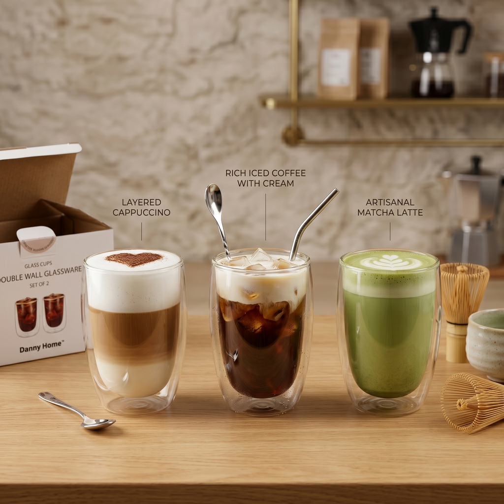 300ml 2-Pcs Danny Home Double Walled Cappuccino Glasses Set
