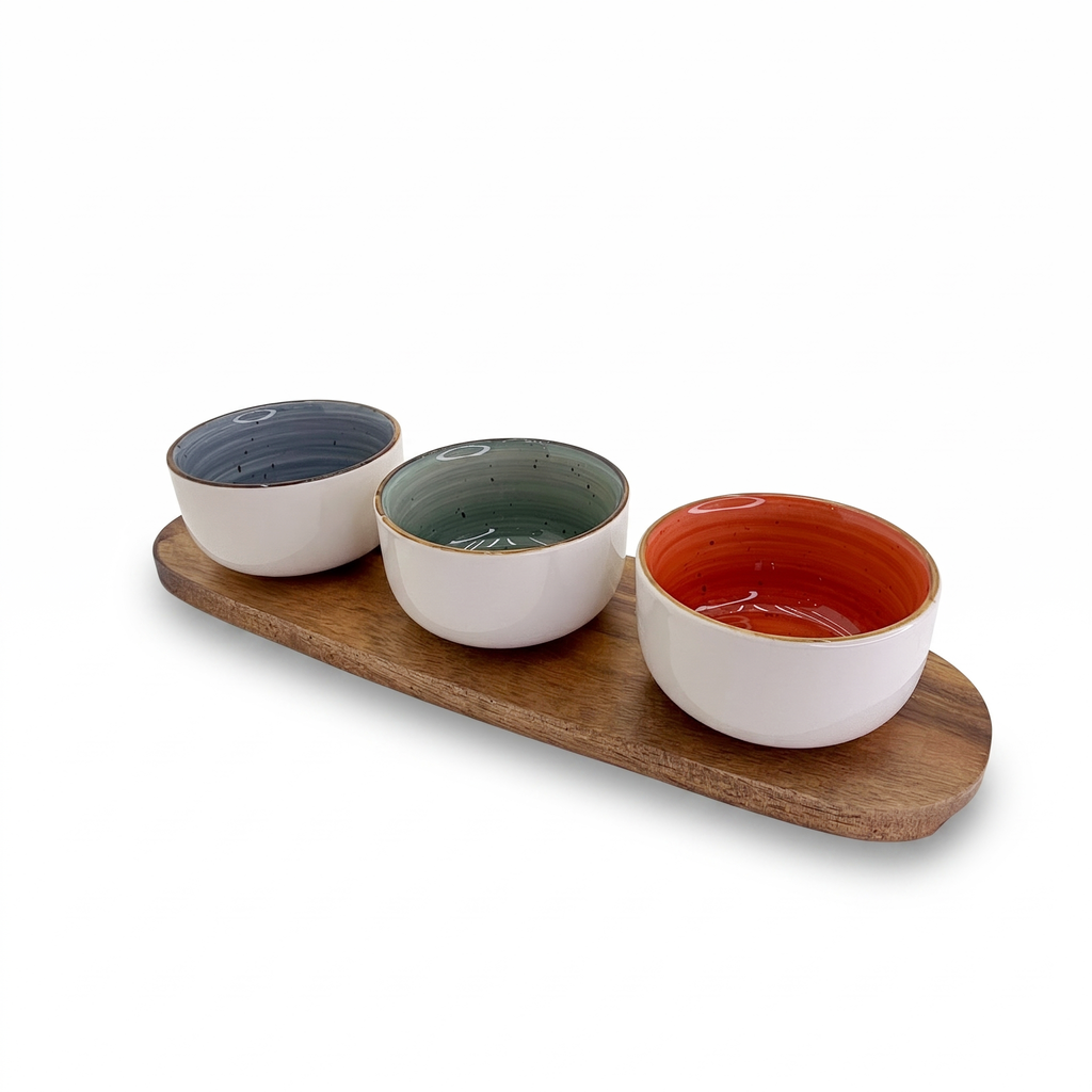 Danny Home Acacia Wood Board With Sauce Bowls