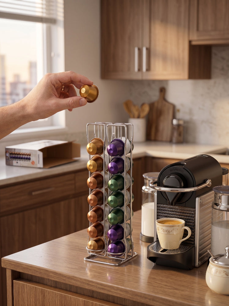 Chrome Countertop Coffee Pod Holder (40-Capsule Capacity)