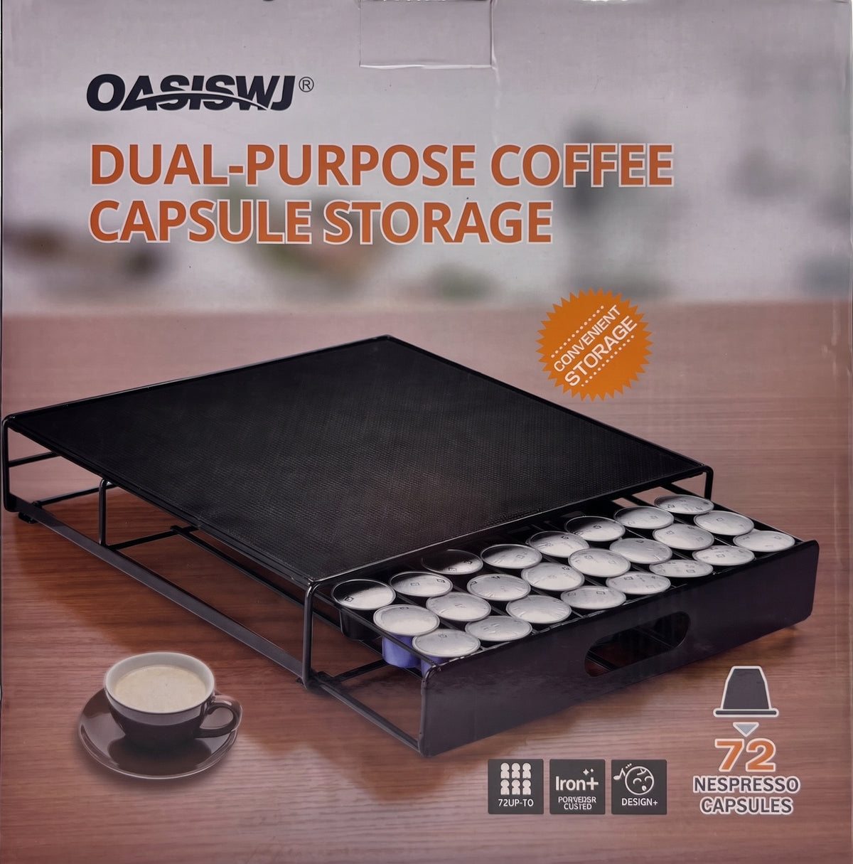 Coffee Capsule Drawer Organizer Capacity (up to 72 Capsules)