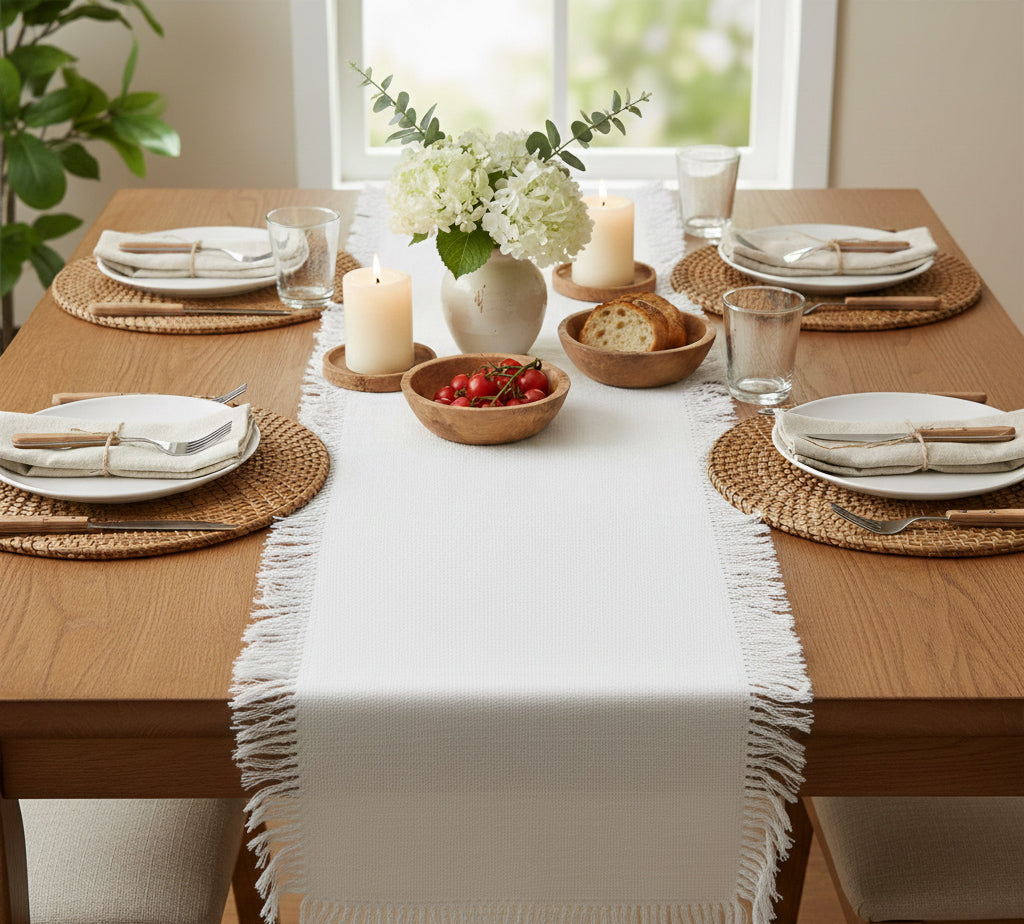 WHITE LINEN TABLE RUNNER