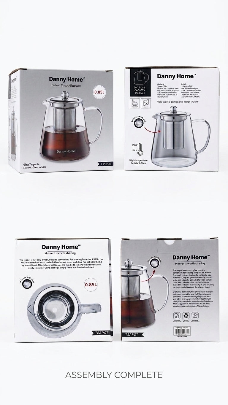 Danny Home Glass Teapot with Stainless Steel Infuser (0.85L)