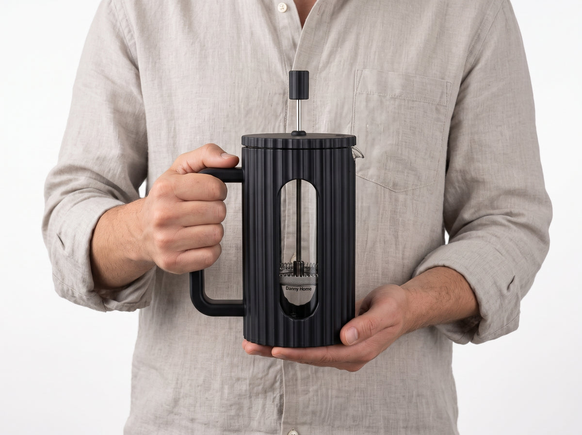 Danny Home Black Ribbed French Press Coffee 600ML