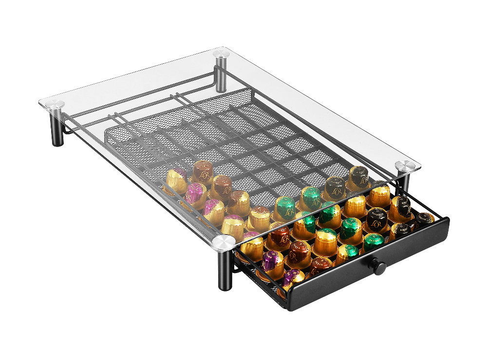 Glass-Top Coffee Capsule Drawer / Stand (60 Capsules)