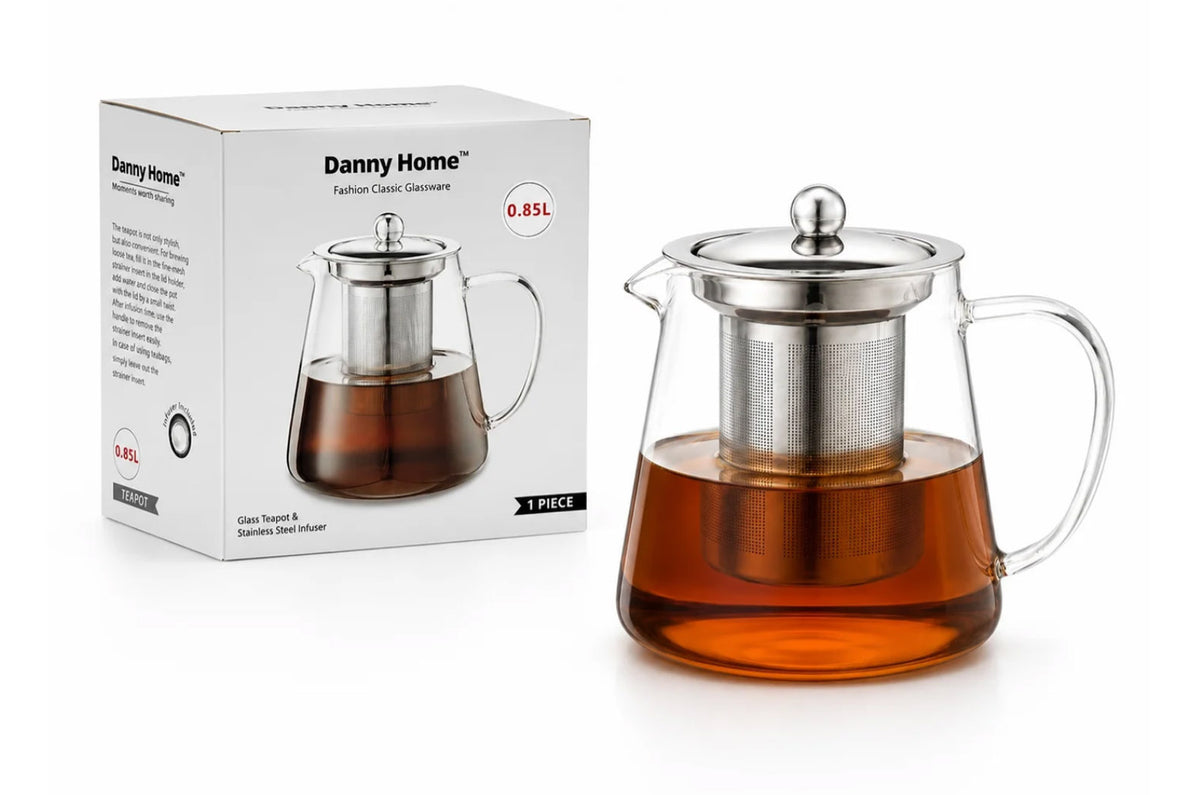 Danny Home Glass Teapot with Stainless Steel Infuser (0.85L)