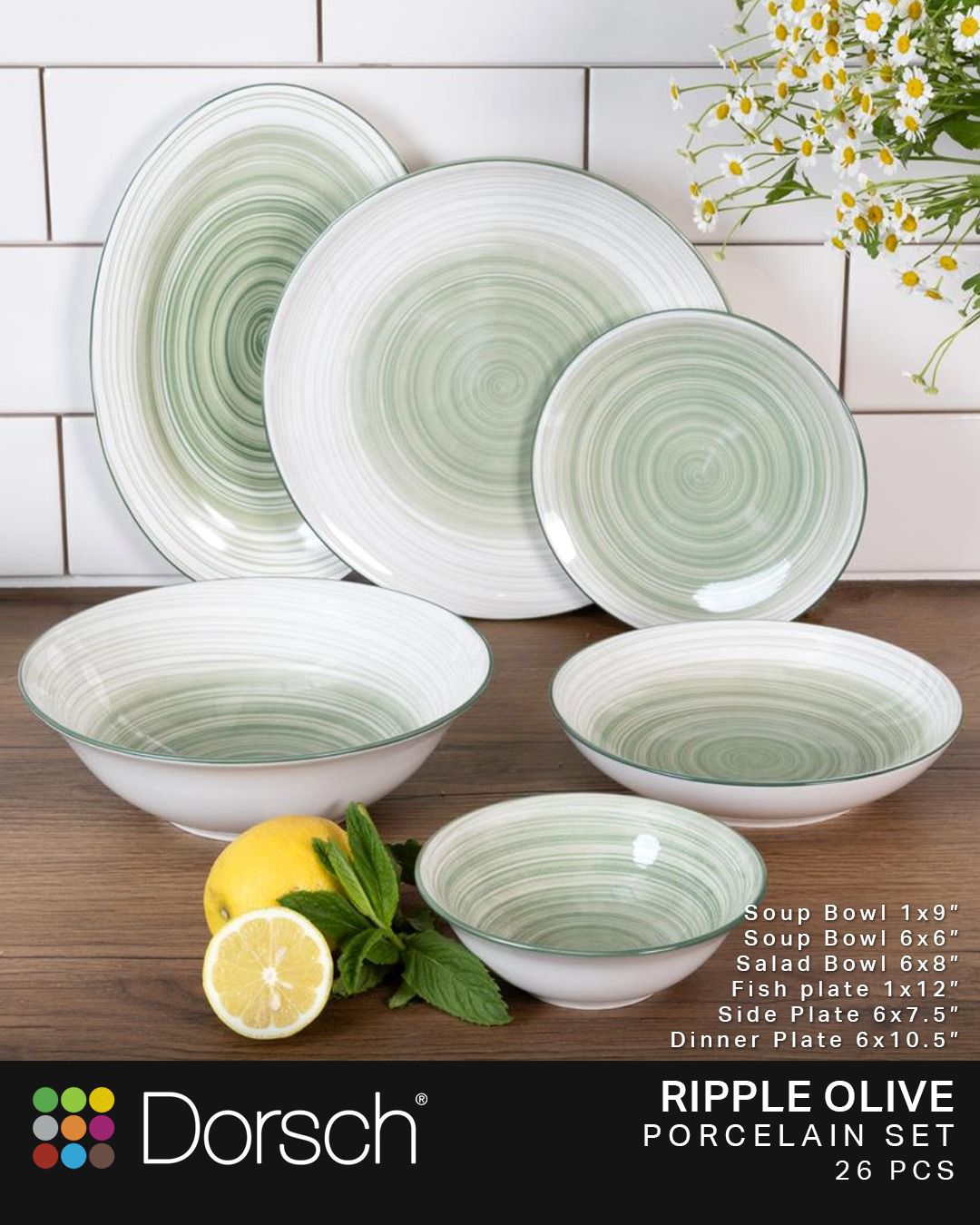Ripple Olive Porcelain Set 26 Pcs DH-09397