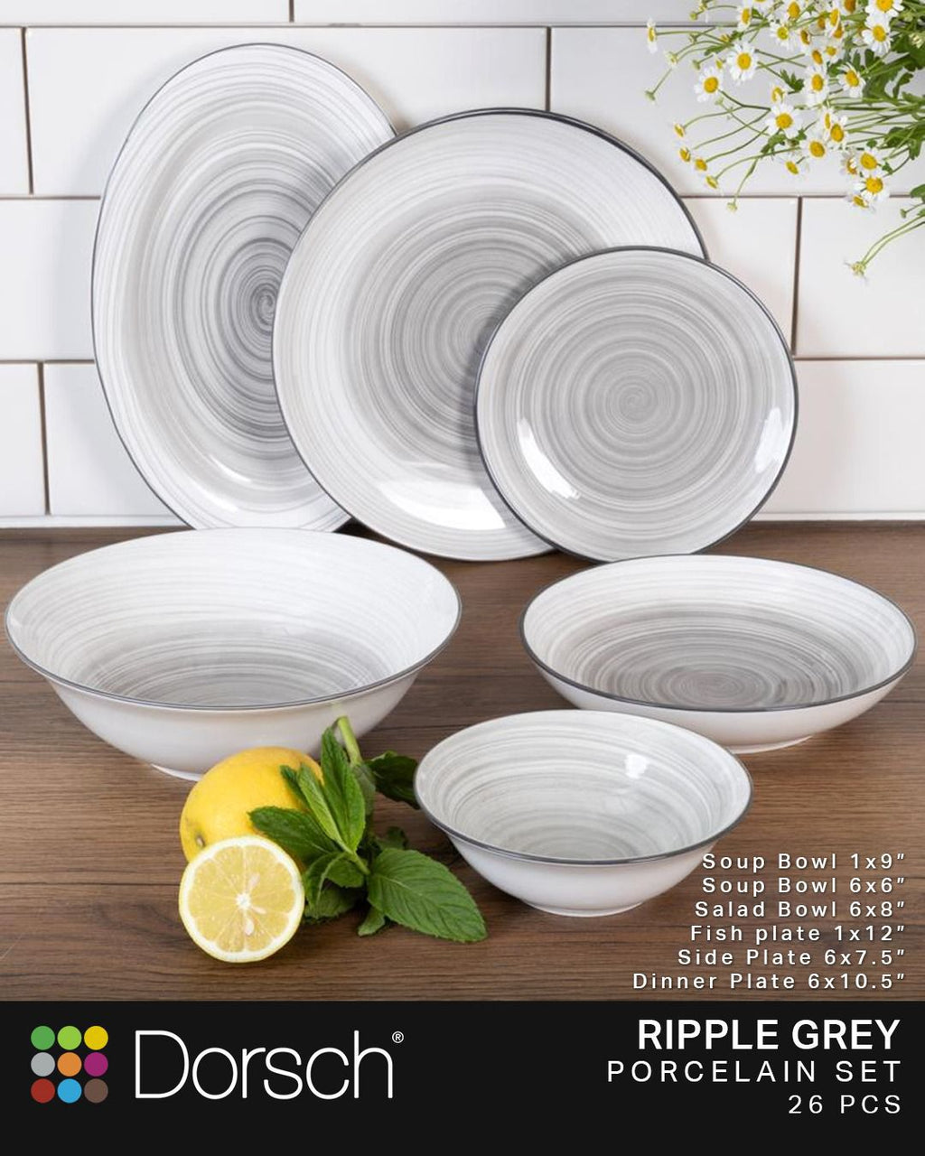Ripple Grey Porcelain Set 26 Pcs DH-09396