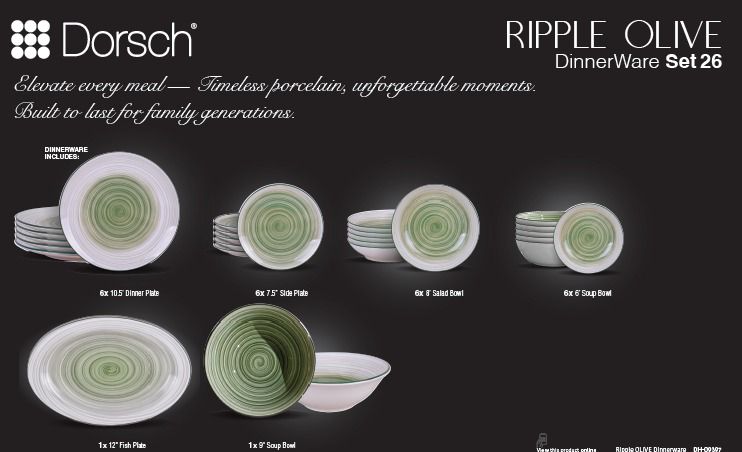 Ripple Olive Porcelain Set 26 Pcs DH-09397