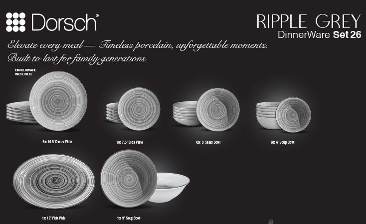 Ripple Grey Porcelain Set 26 Pcs DH-09396