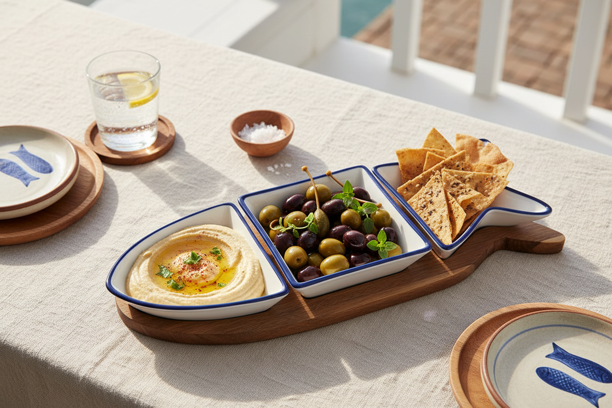 Danny Home 4-piece ceramic and wood appetizer serving set