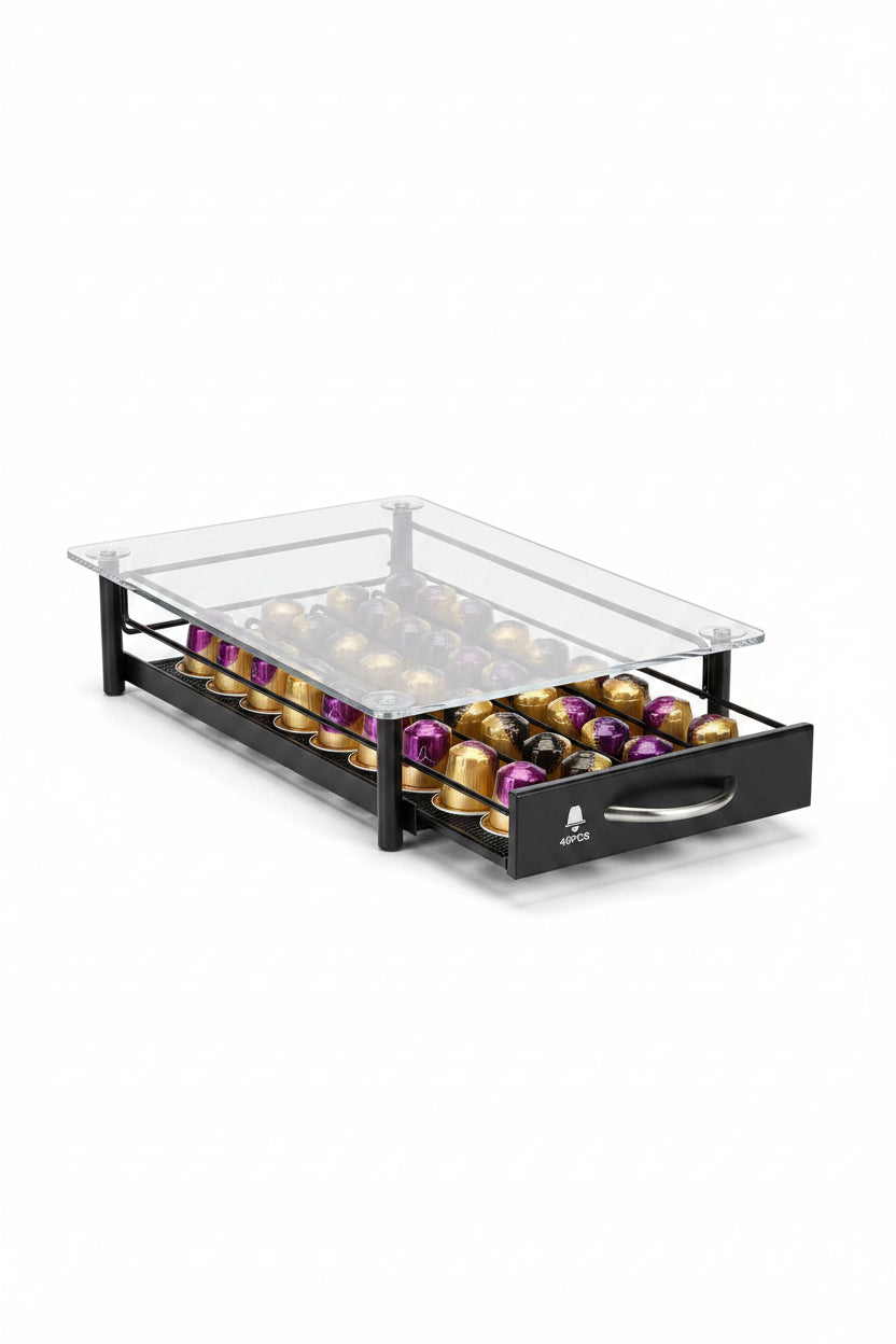 Glass-Top Coffee Capsule Drawer / Stand