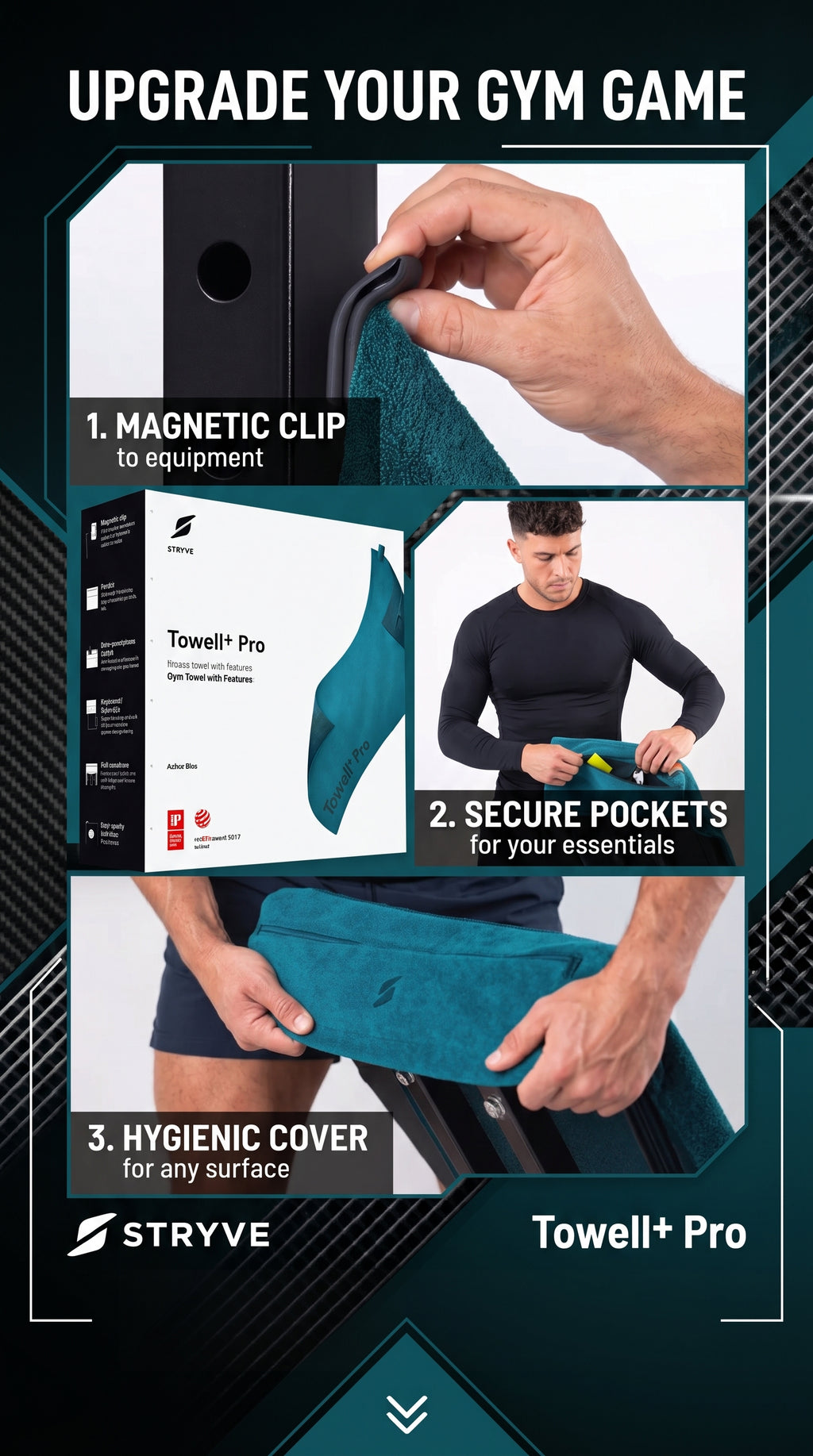 TOWELL+PRO TECHNICAL GYM TOWEL BLUE