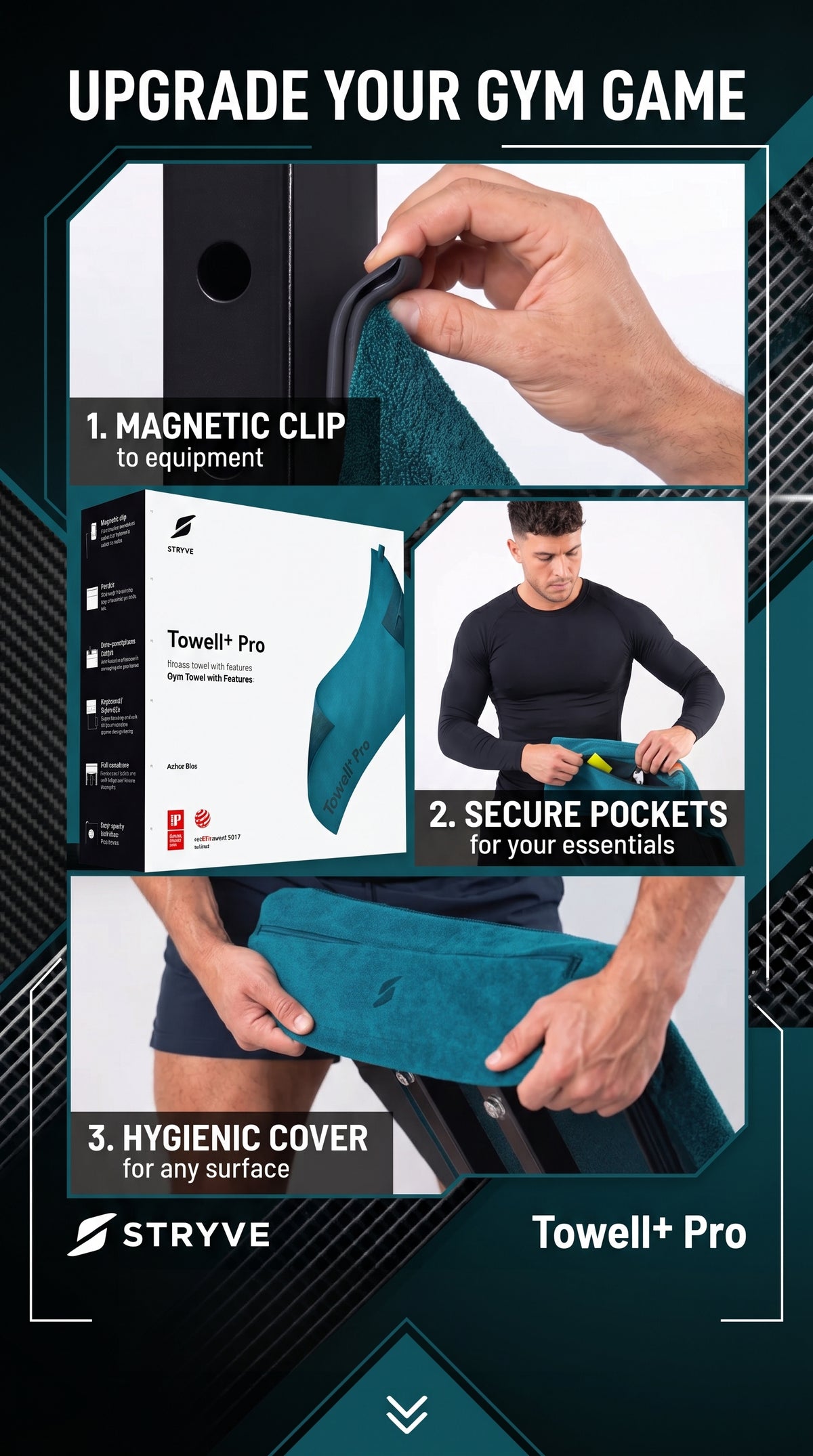 TOWELL+PRO TECHNICAL GYM TOWEL BLUE