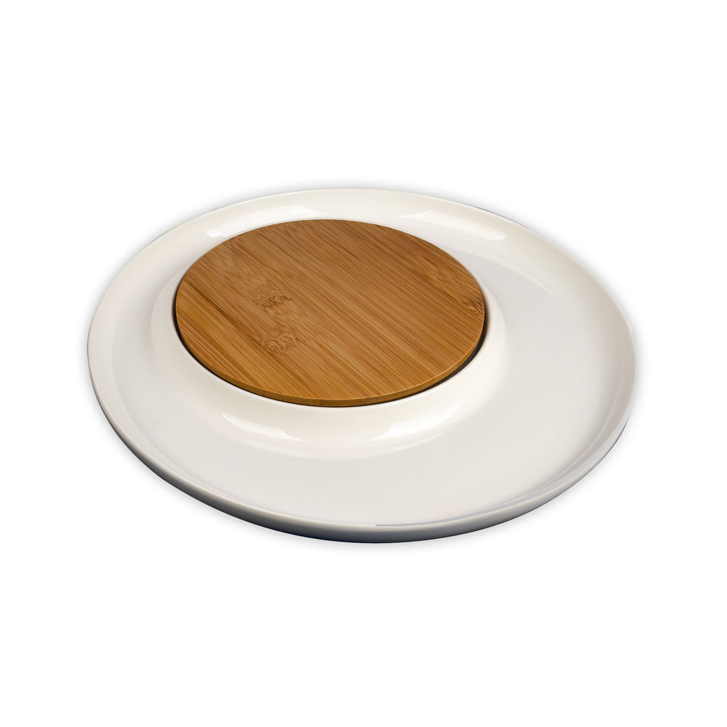 Danny Home™ Round Ceramic Platter with Bamboo Center (2-Piece Set)