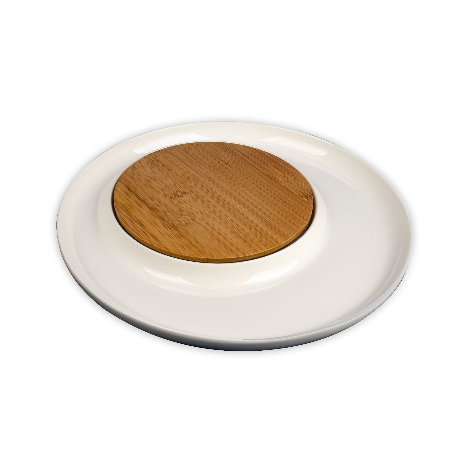 Danny Home™ Round Ceramic Platter with Bamboo Center (2-Piece Set)