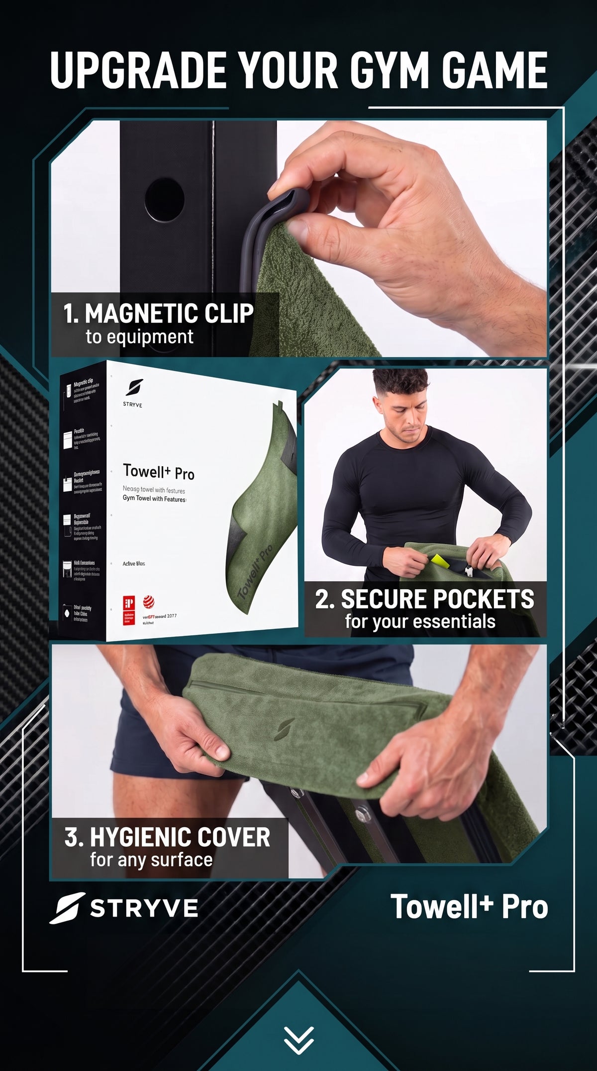 TOWELL+PRO TECHNICAL GYM TOWEL GREEN