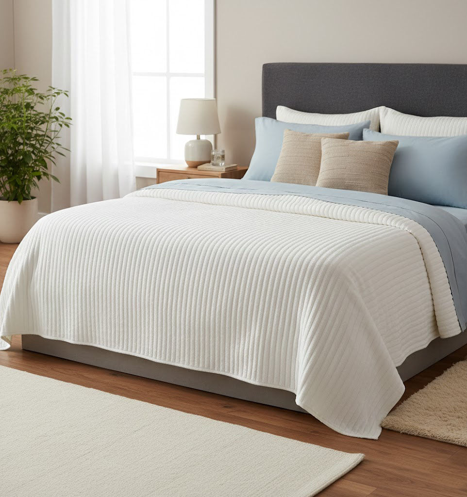 Ribbed Plush Blanket White